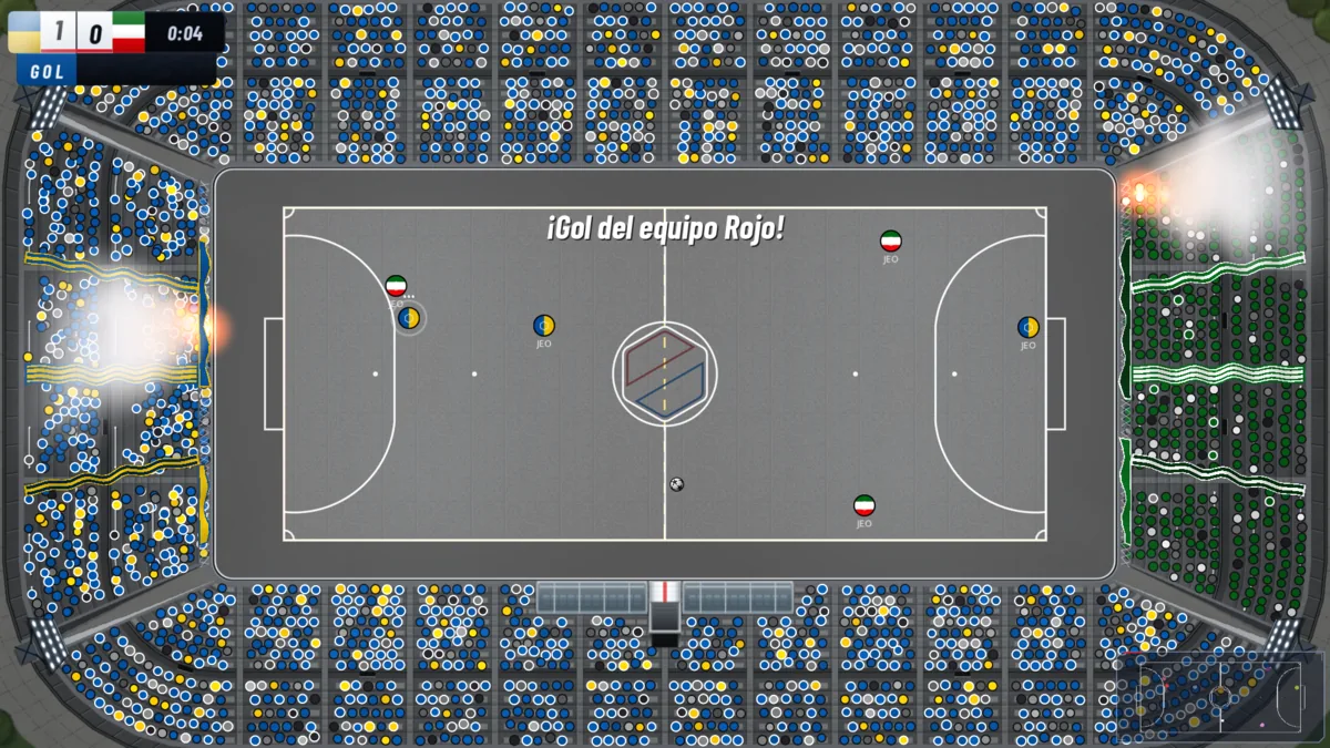 Gol en un estadio lleno con trapos de los dos equipos