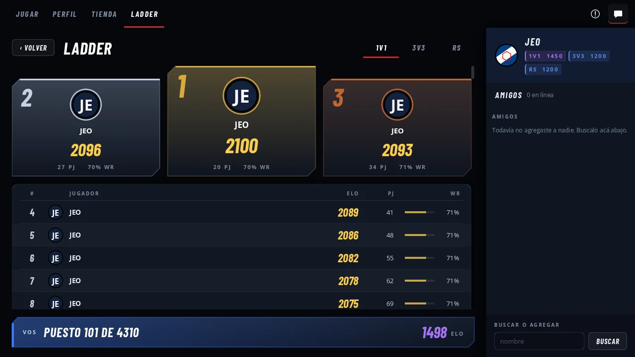 Ladder de 1v1 con el podio
