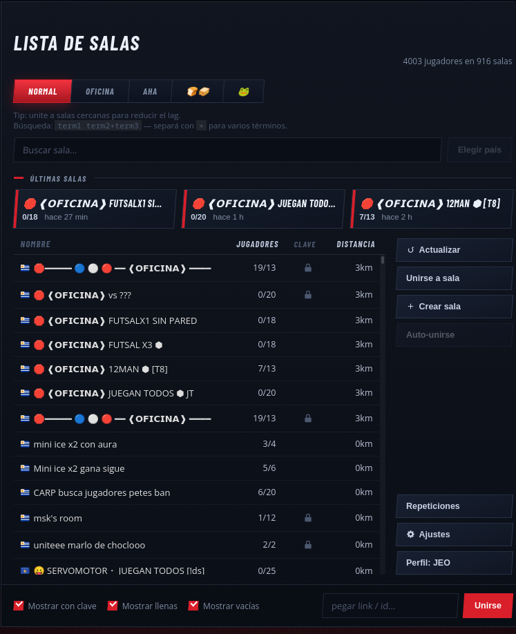 Lista de salas